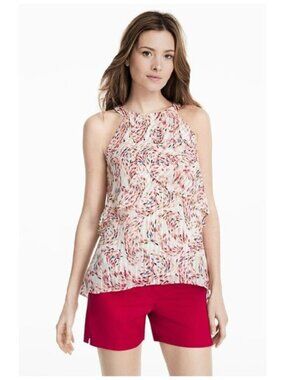 White House Black Market Petunia Print Tiered Halter Sleeveless Mauve Blouse